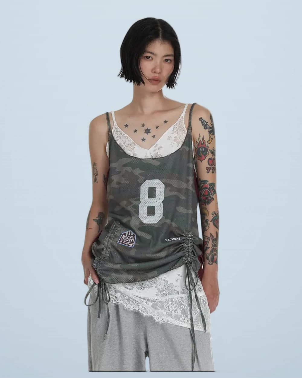 Layered Mesh Camo Lace Dress
