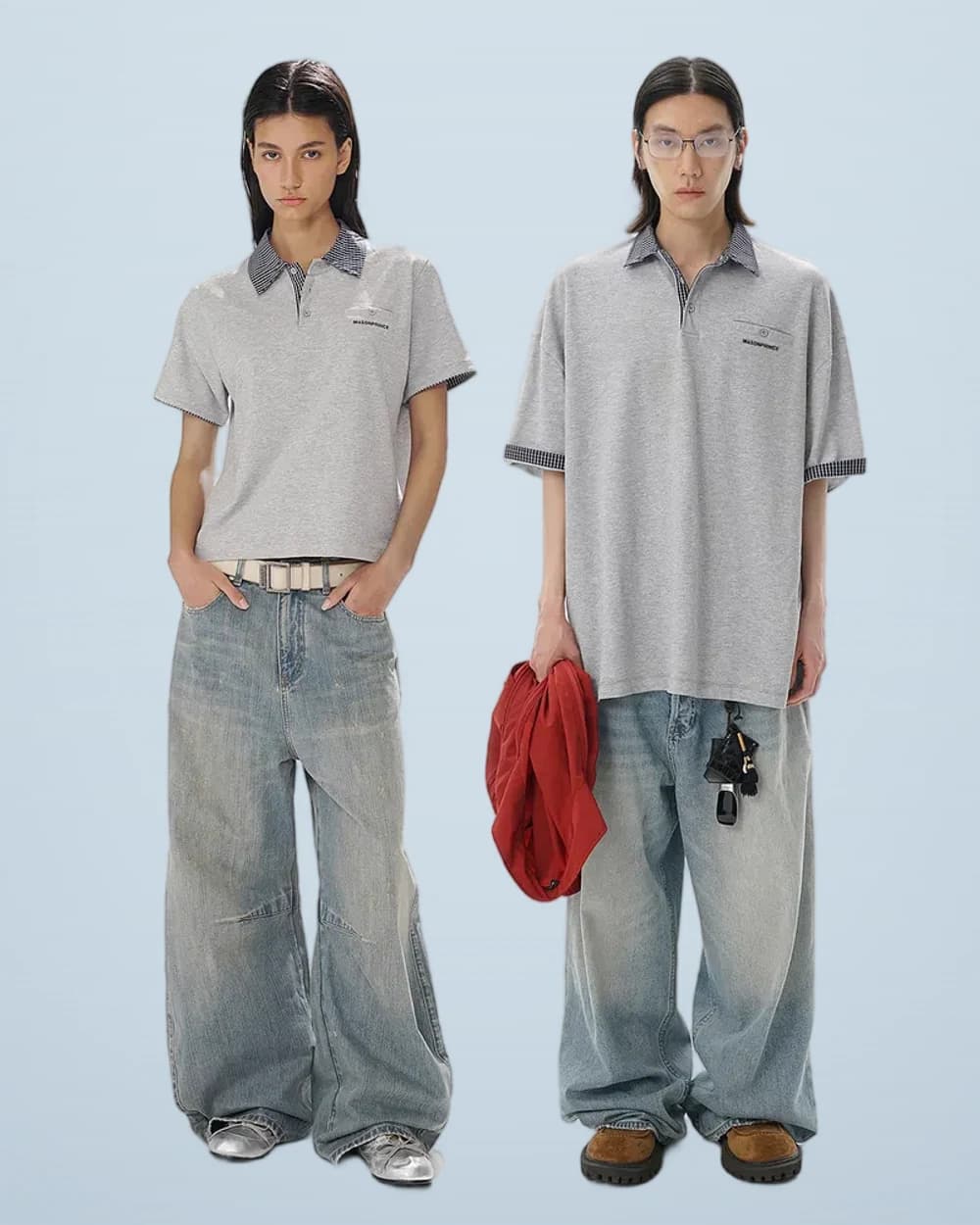 Plaid Spliced Pique Cotton Polo