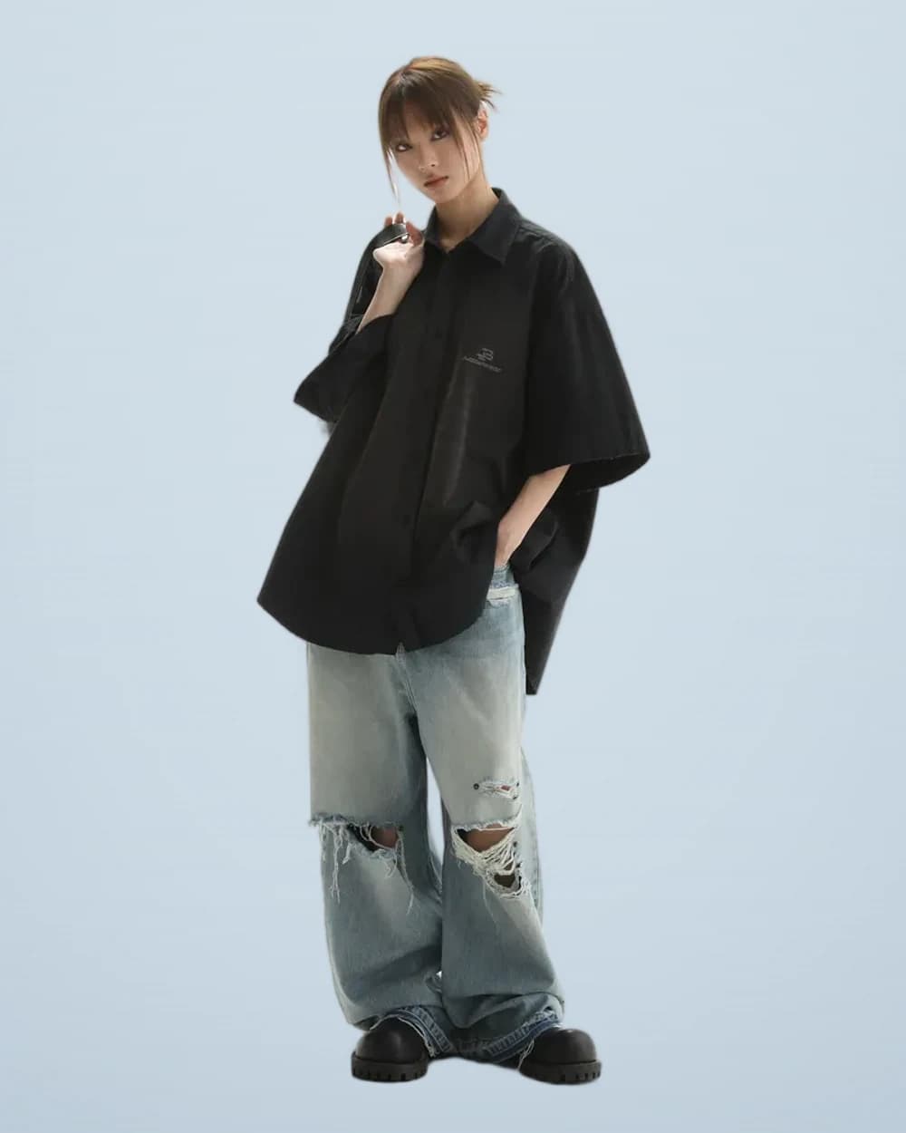 Distressed Oversized Cotton Shirt