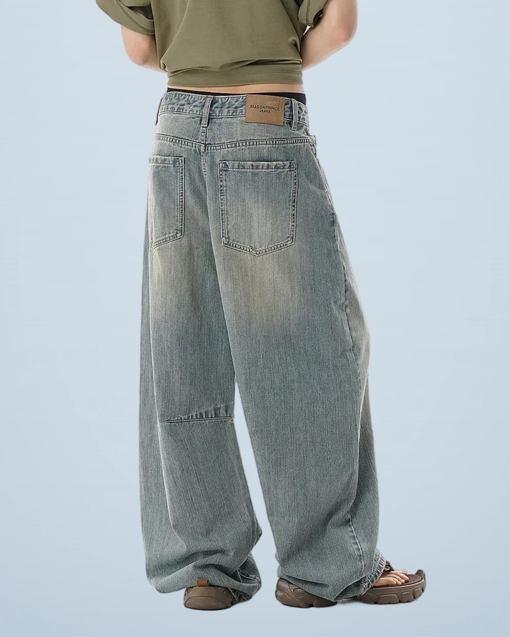 Heavy Washed Slub-Knit Denim Pants