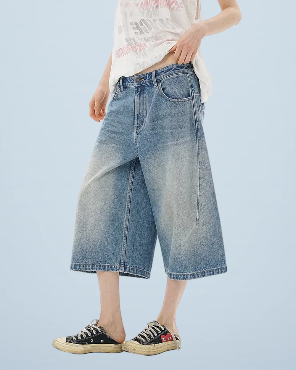 Washed Curved-Seam Denim Pants