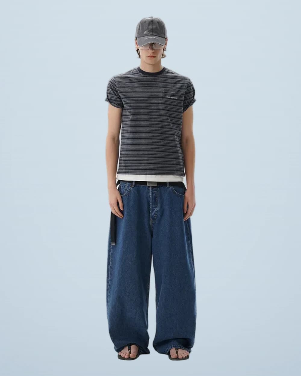 Faux-Layered Striped Cotton T-Shirt