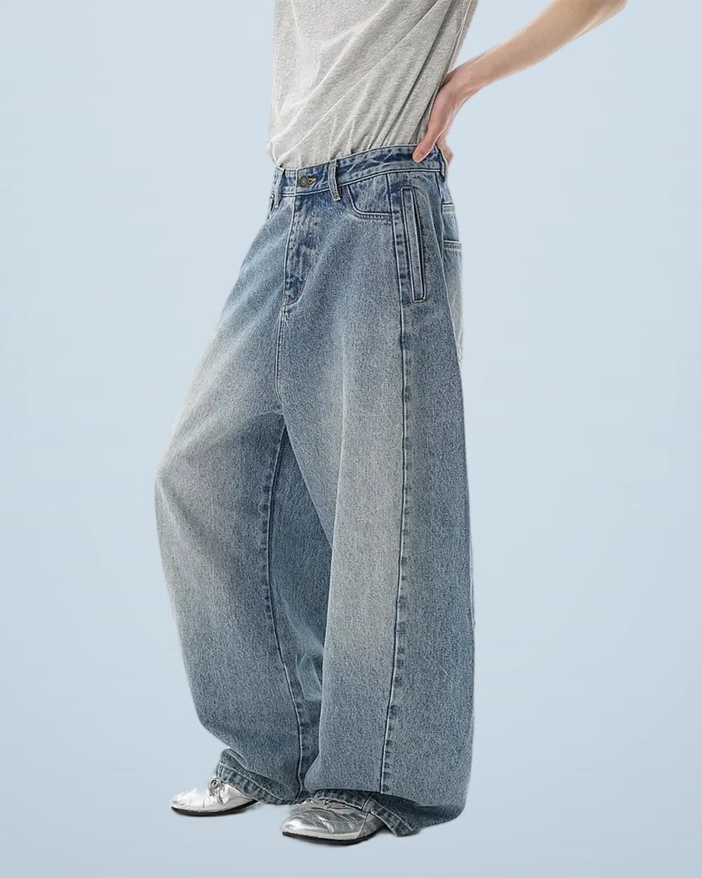 Natural Fade Curved-Seam Denim Jeans