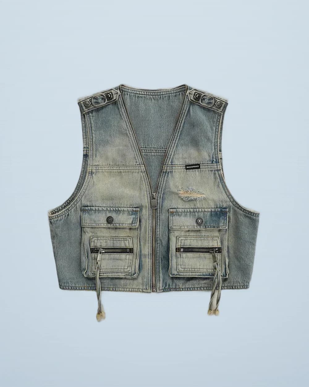 Cargo Gradient-Wash Denim Vest