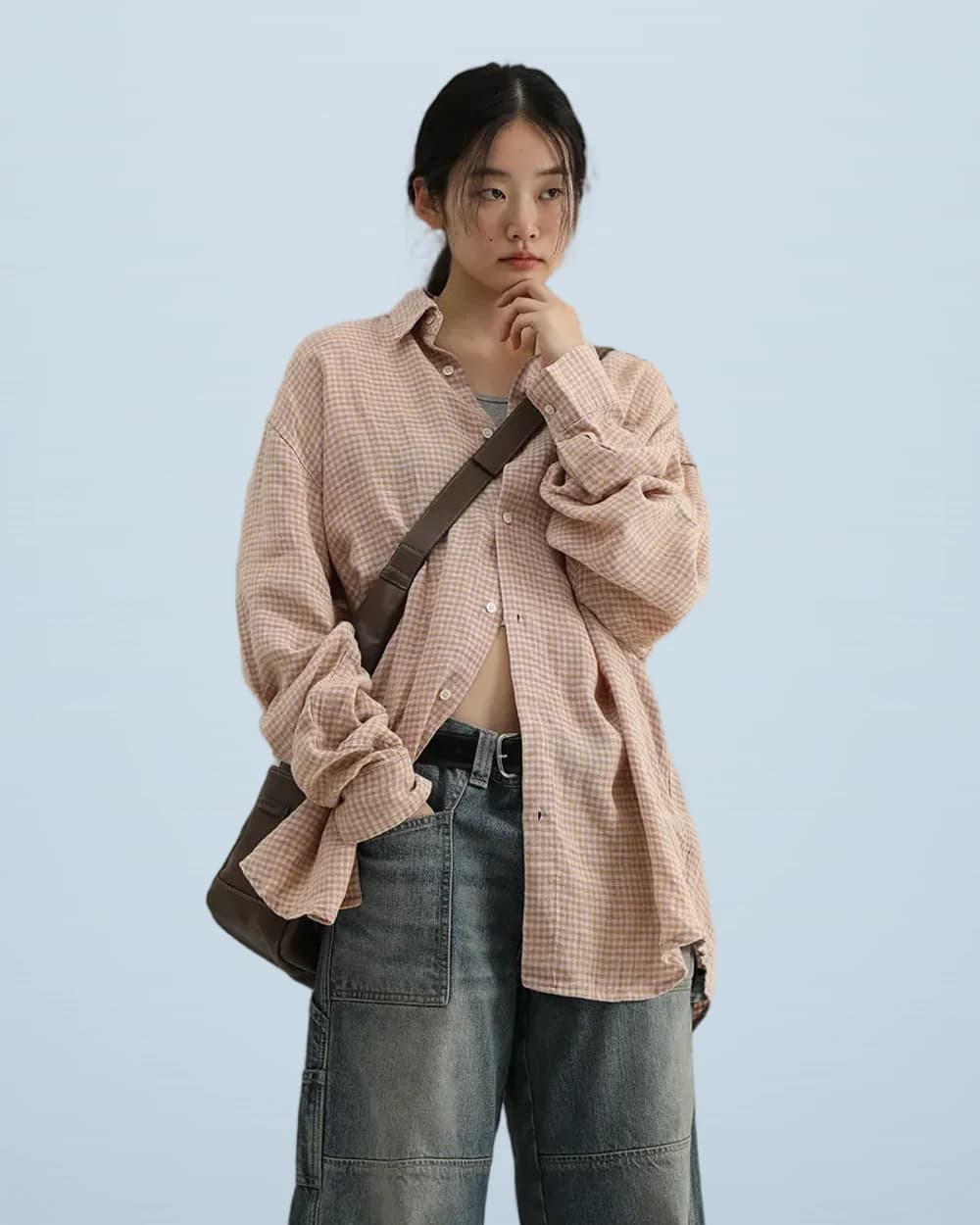100% Linen Loose-Fit Vintage Plaid Shirt