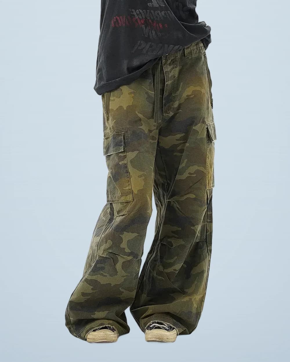 Plaid Distressed Cargo Parachute Pants