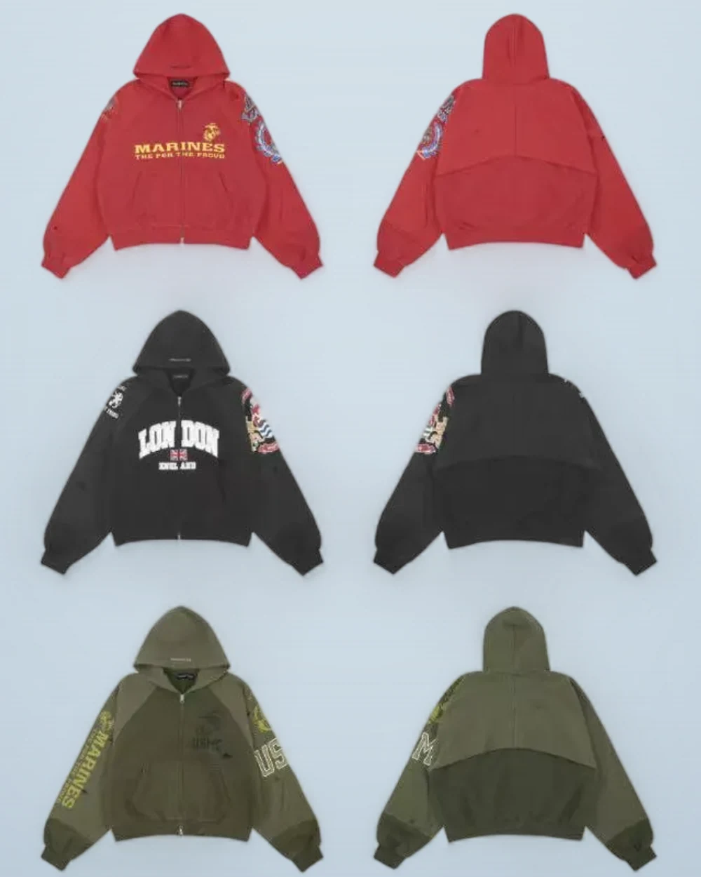× Grailz Layered Patchwork Distressed Zip Hoodie
