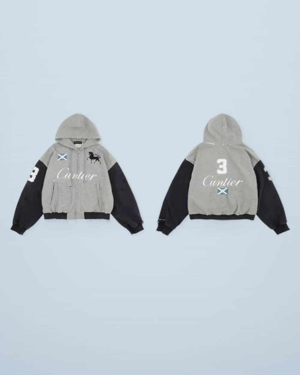 × Grailz Color-Block Distressed Warhorse Zip Hoodie