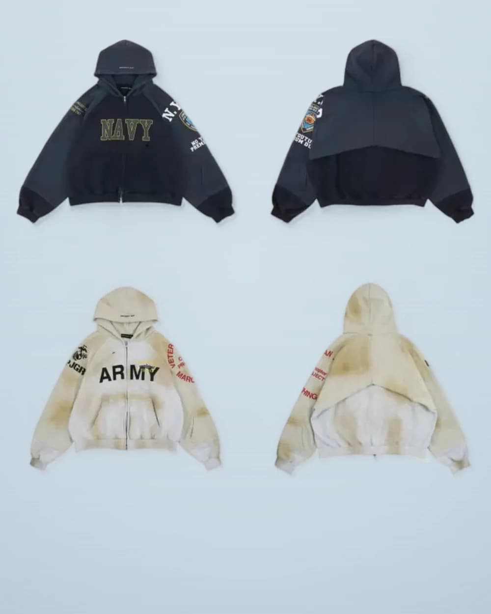 × Grailz Layered Patchwork Distressed Zip Hoodie