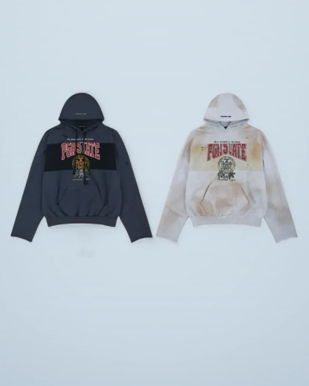 × Grailz Distressed Patchwork Color-Block Slogan Hoodie