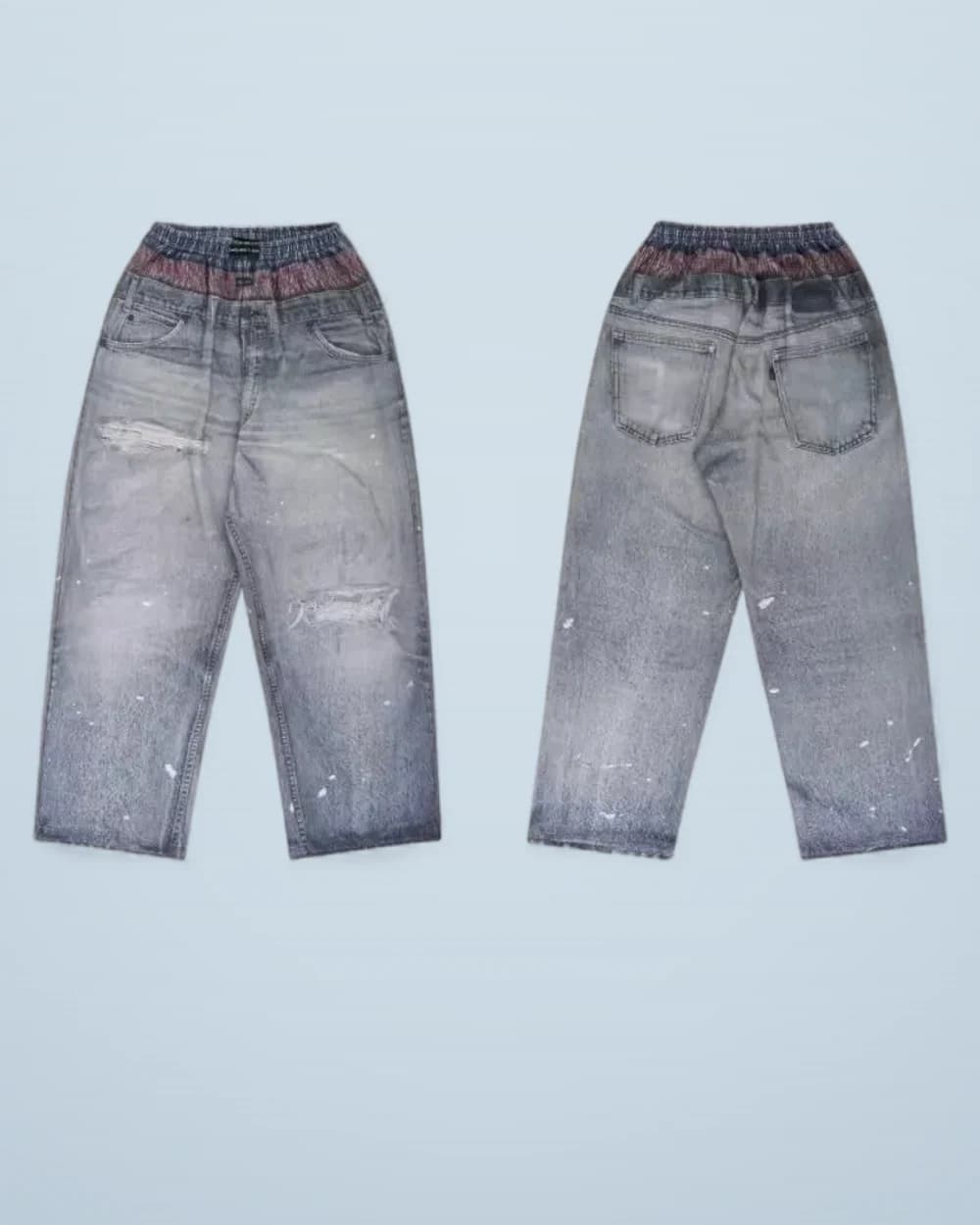 × Grailz Triple-Waist Distressed 3D Print Denim Sweatpants