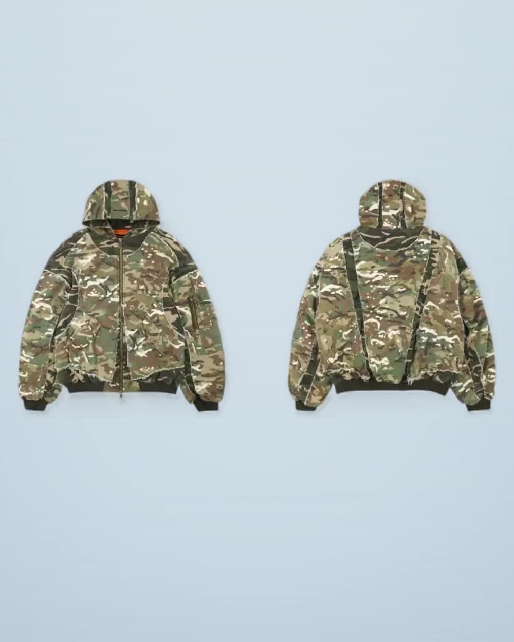 × Grailz Patchwork Distressed Camo Hooded Bomber Jacket