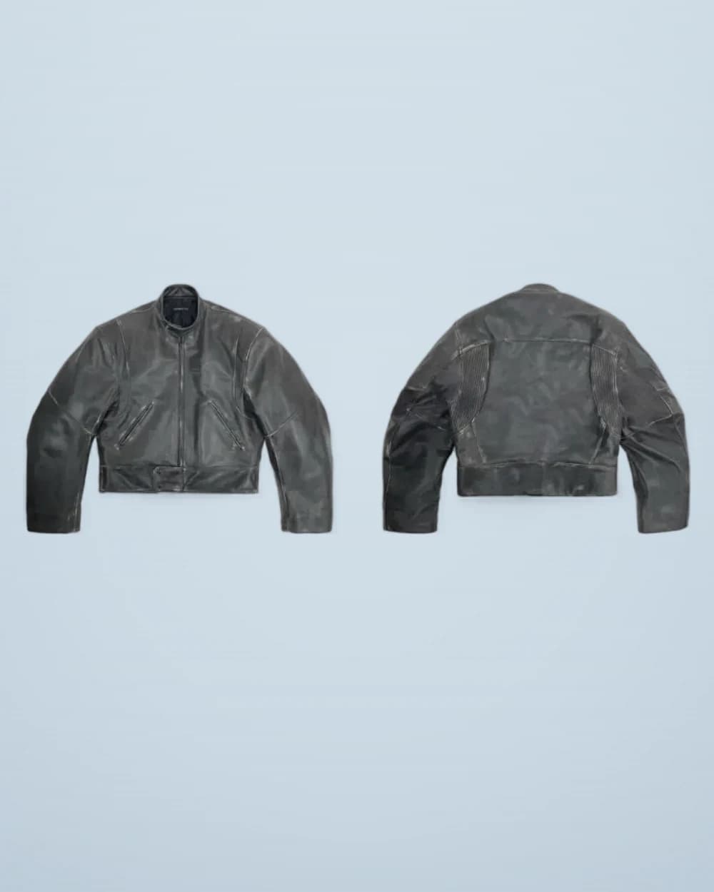 × Grailz Stand-Collar Distressed Padded Leather Jacket