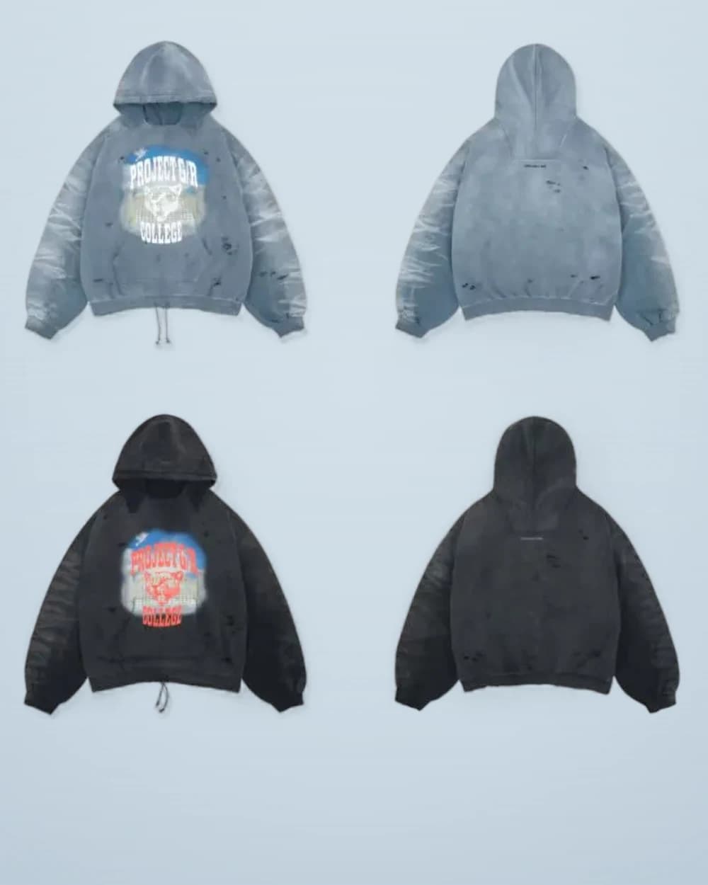 × Grailz Distressed Faded Hood-Brim Print Hoodie