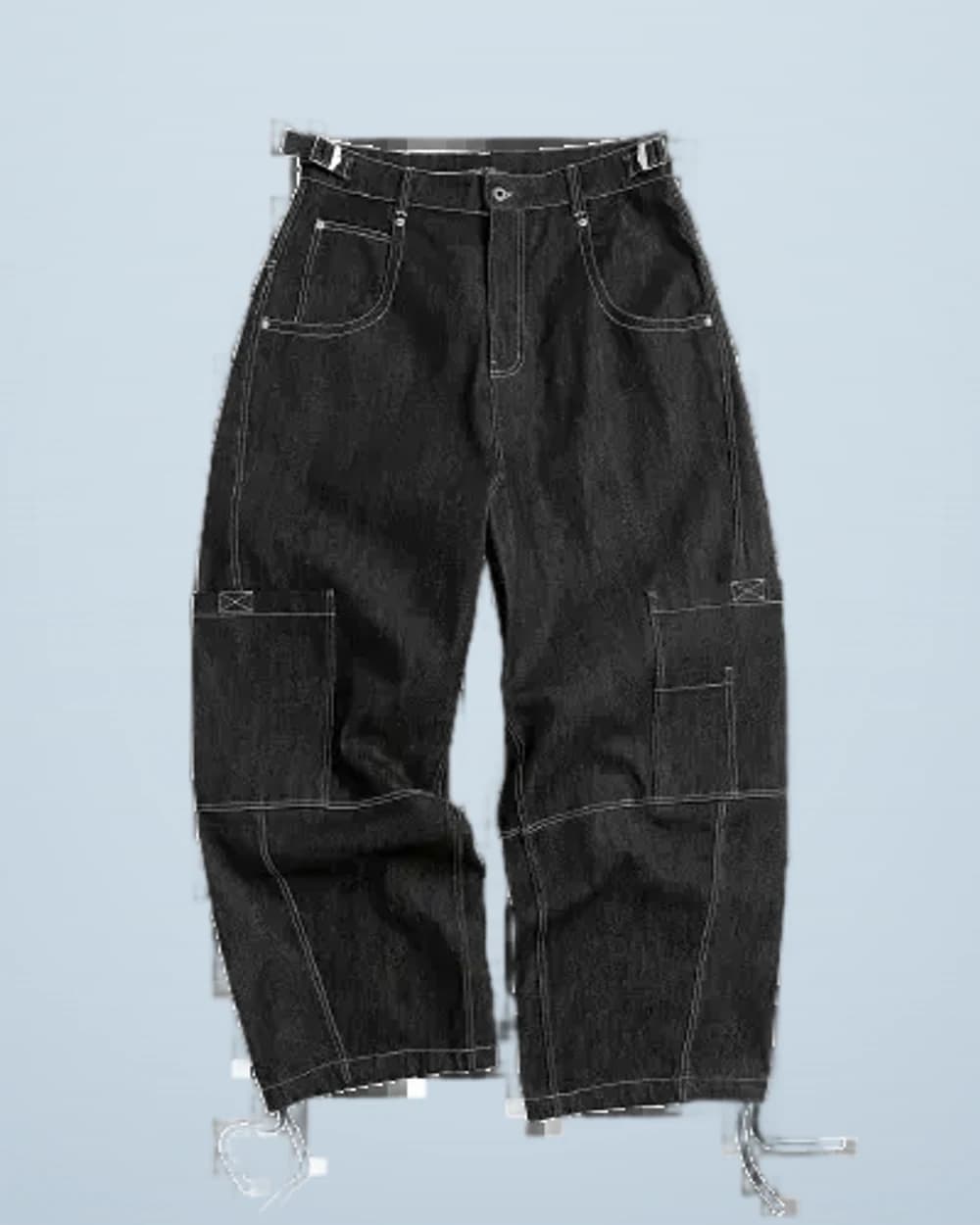 Large-Pocket Baggy Black Raw Denim