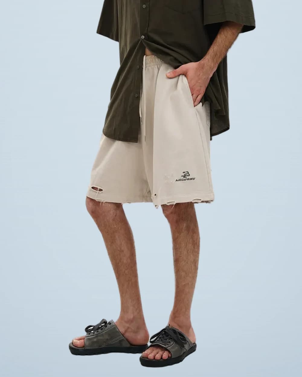 A-Line High-Waist Ripped Sweatshorts