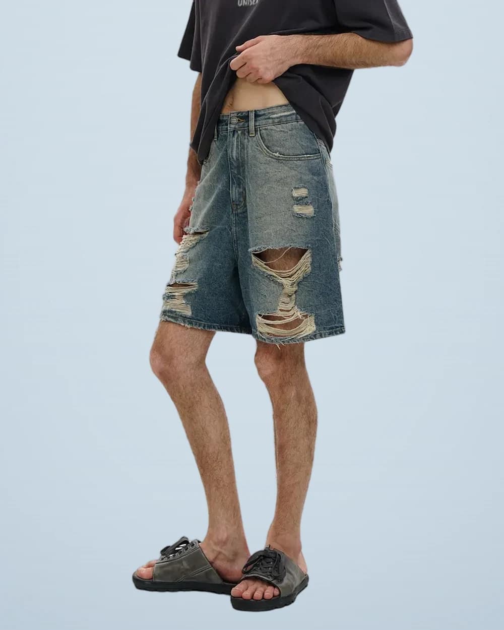 Faded A-Line Ripped Denim Shorts