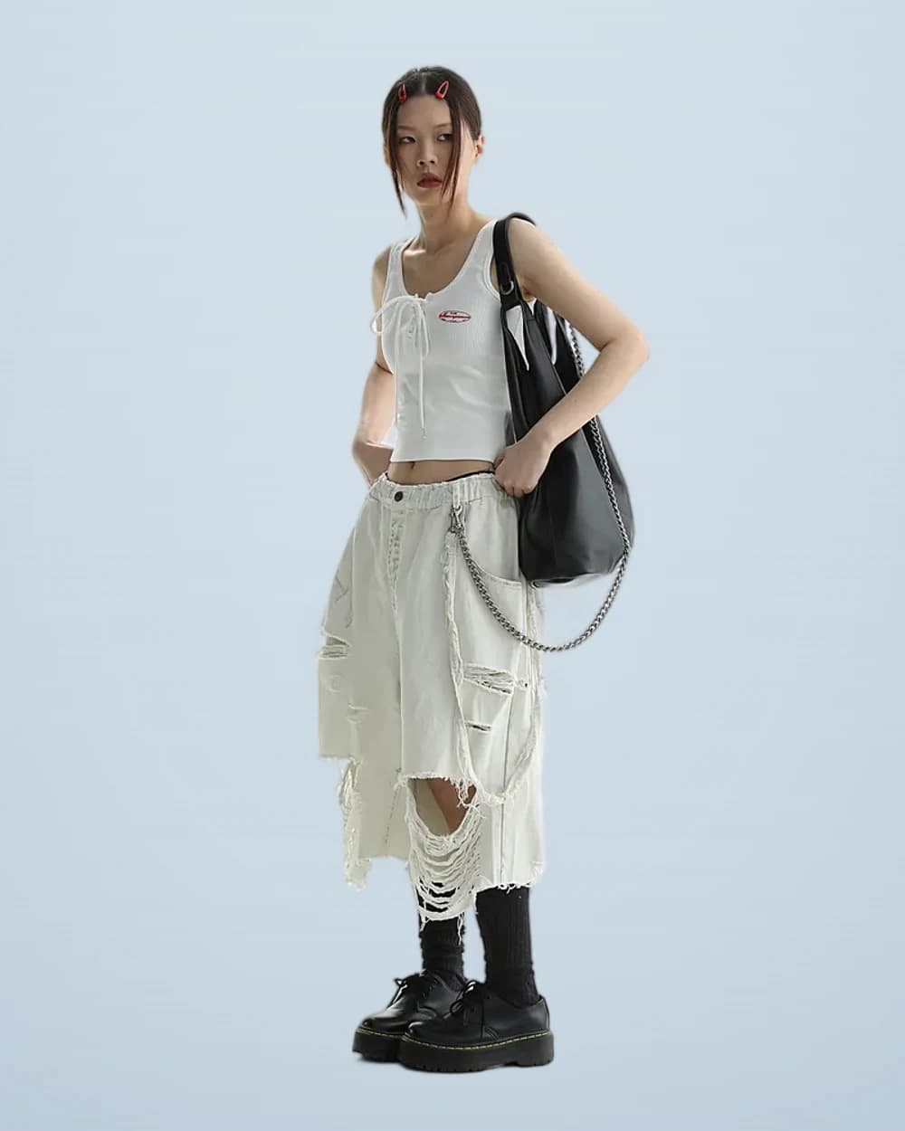 Dirty-White Washed Denim Shorts